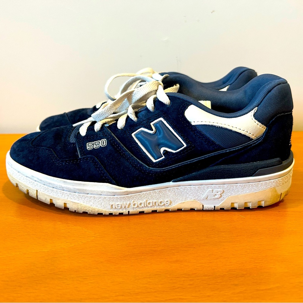 New Balance 550 Navy Blue and White Suede Sneakers